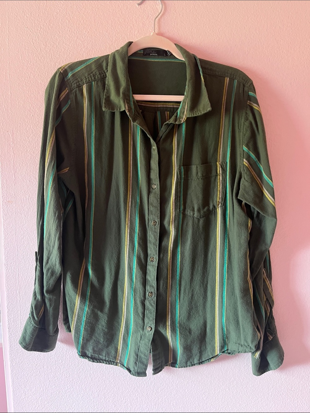Prana women’s Green Striped Button-Up Shirt